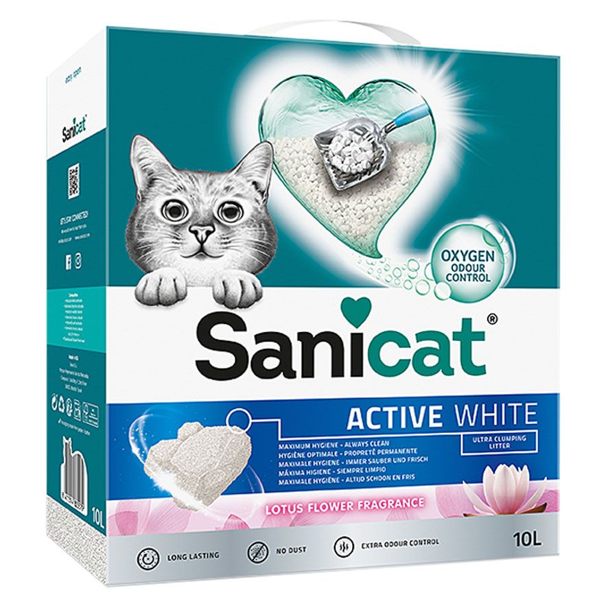 SANICAT Active White Lotus Flower 10L Katzenstreu,White Bentonite Ultra,Karton