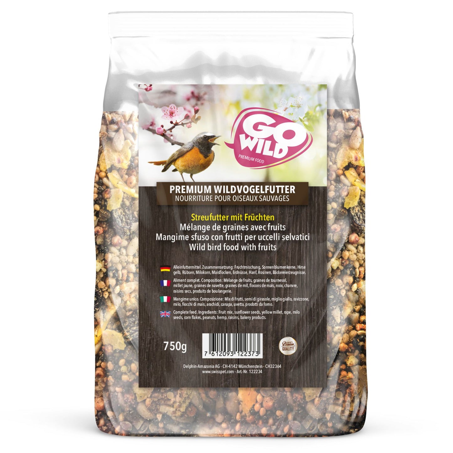GoWild Wildvogelfutter mit Früchten 750g Ganzjahres Streufutter
