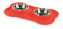 Hunde- & Katzennapf, Knochen mit M Silikonbecken,rot,350+350ml, 46x27x4.2cm