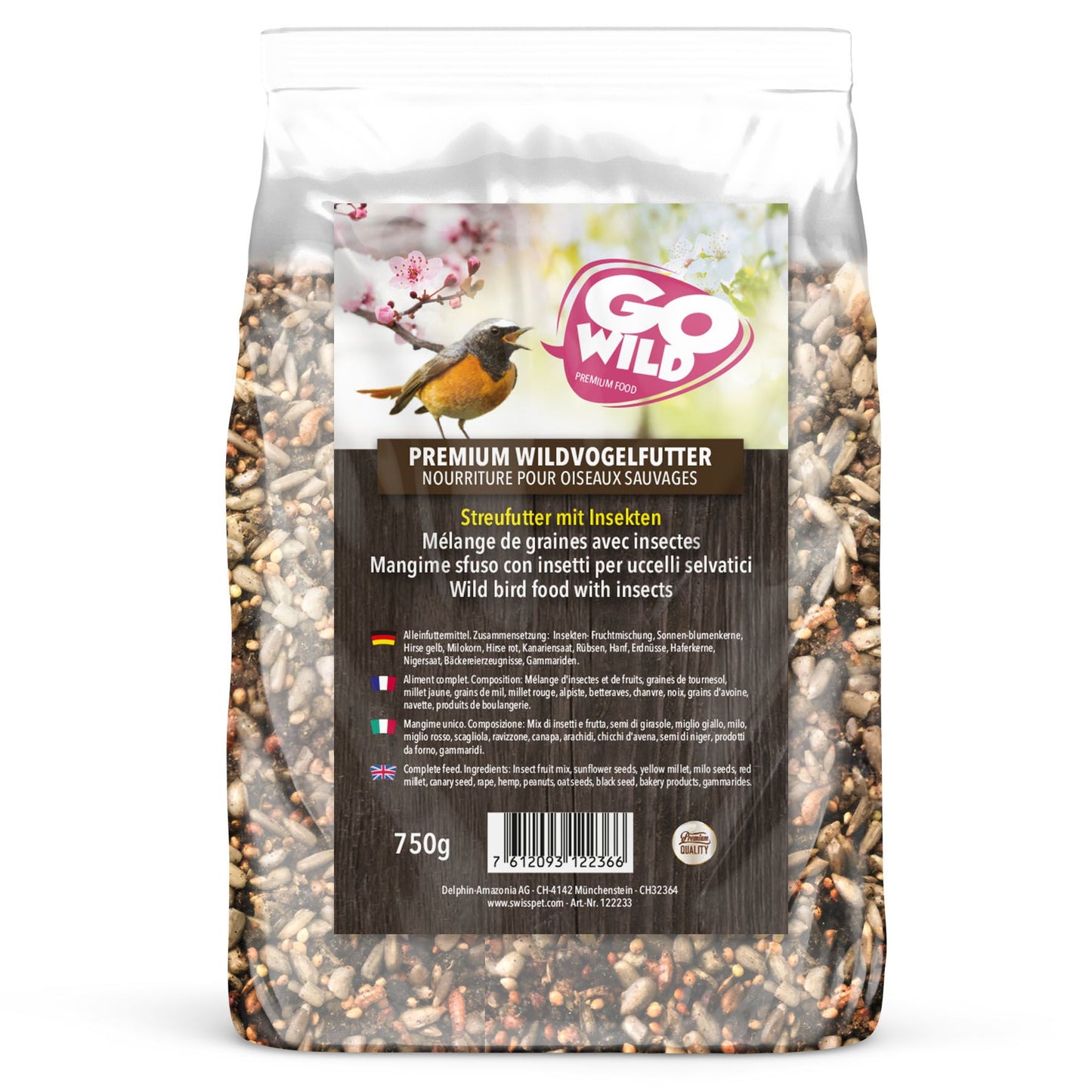 GoWild Wildvogelfutter mit Insekten 750g Ganzjahres Streufutter