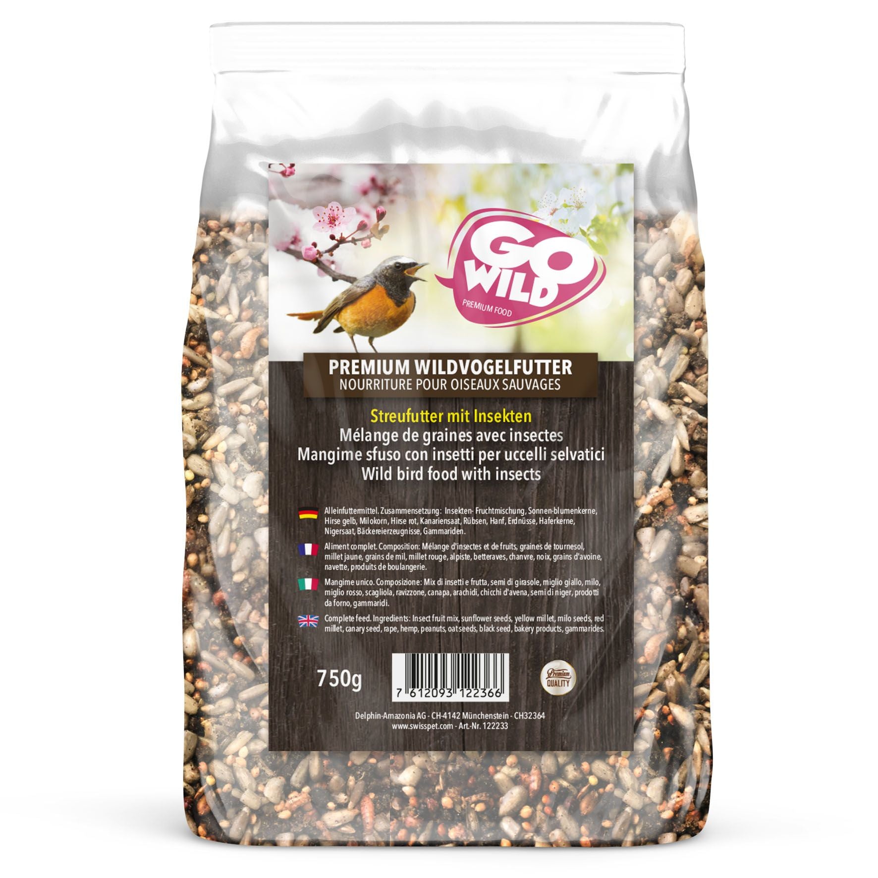GoWild Wildvogelfutter mit Insekten 750g Ganzjahres Streufutter